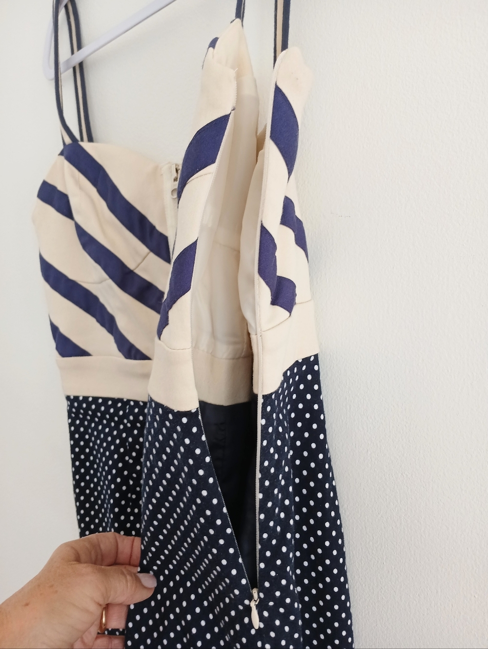 Pink Martini Navy & Cream Polka Dot Mini Dress Zip front Sz S - Picture 5 of 16